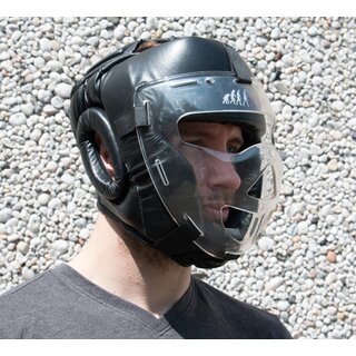 Krav Maga Kopfschutz / Schutzhelm  aus Leder mit durchsichtigem Visier / Gesichtsschutz XL